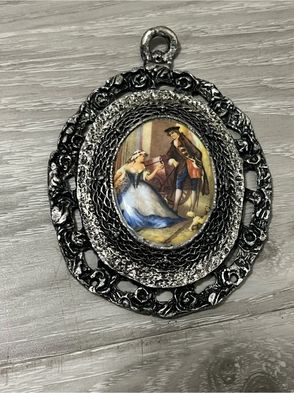 Vintage Large Porcelain Fragonard Pendant Gallant Scene Courting Couple Antique